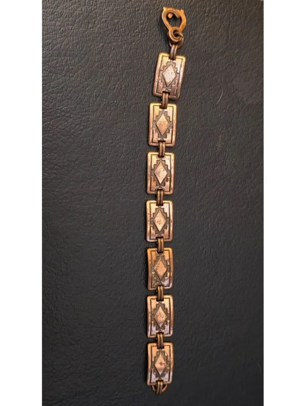 Vintage Copper Southwestern Geometric Diamond Panel Link Bracelet 7